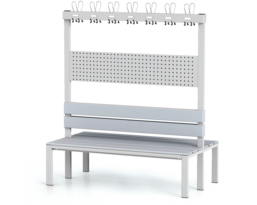 Double-sided benches with backrest and racks, PVC sticks -  basic version 1800 x 1500 x 830